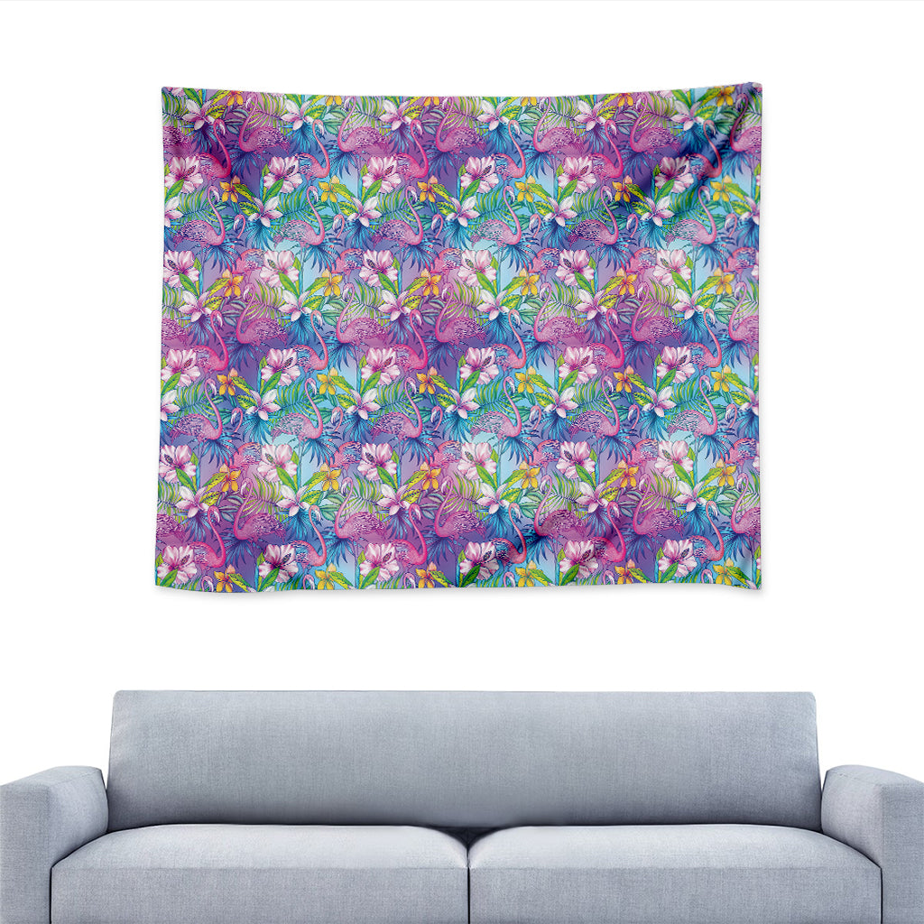 Tropical Flamingo And Hibiscus Print Tapestry