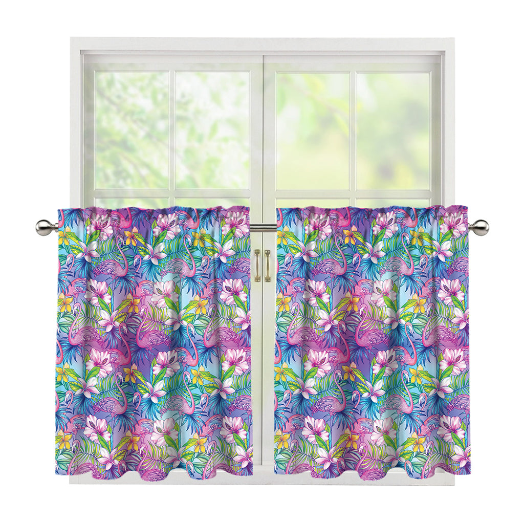 Tropical Flamingo And Hibiscus Print Tier Curtains