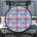 Tropical Flamingo And Hibiscus Print Tire Cover