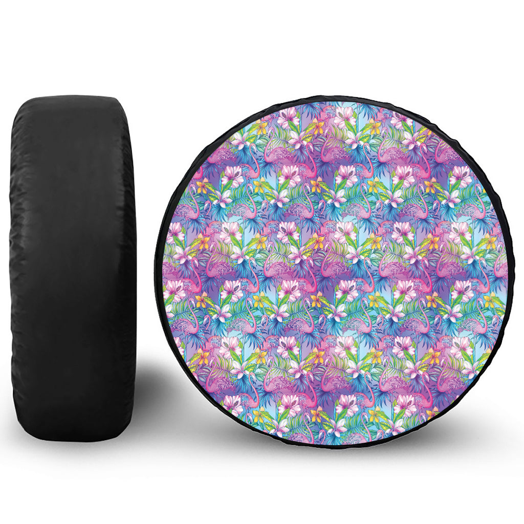 Tropical Flamingo And Hibiscus Print Tire Cover