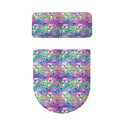 Tropical Flamingo And Hibiscus Print Toilet Lid And Tank Cover Set