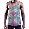 Tropical Flamingo And Hibiscus Print Men's Workout Tank Top