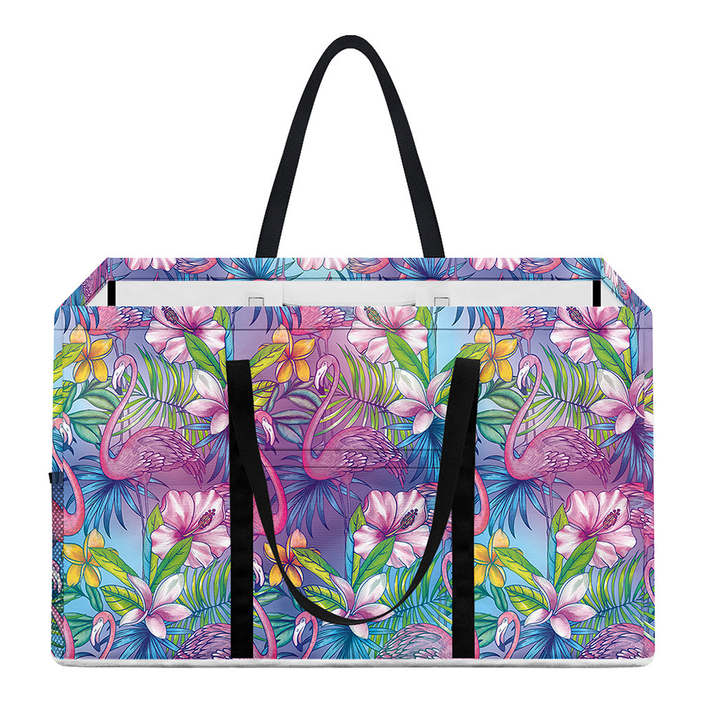 Tropical Flamingo And Hibiscus Print Utility Tote Bag