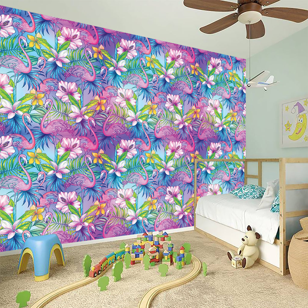 Tropical Flamingo And Hibiscus Print Wall Sticker