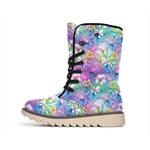 Tropical Flamingo And Hibiscus Print Winter Boots