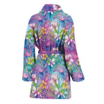 Tropical Flamingo And Hibiscus Print Women's Bathrobe