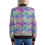 Tropical Flamingo And Hibiscus Print Women's Bomber Jacket