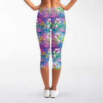 Tropical Flamingo And Hibiscus Print Women's Capri Leggings