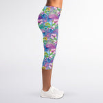 Tropical Flamingo And Hibiscus Print Women's Capri Leggings