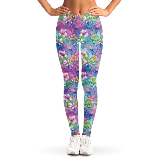 Tropical Flamingo And Hibiscus Print Women's Leggings