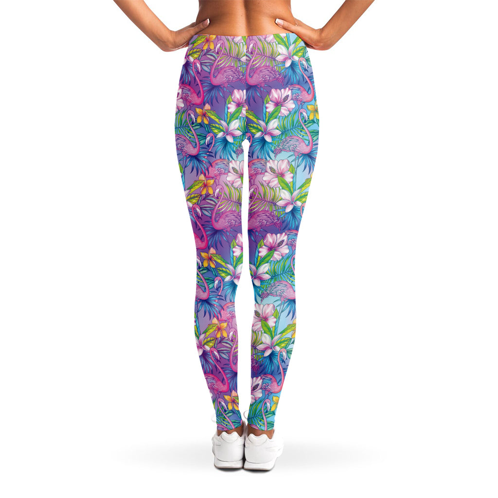 Tropical Flamingo And Hibiscus Print Women's Leggings