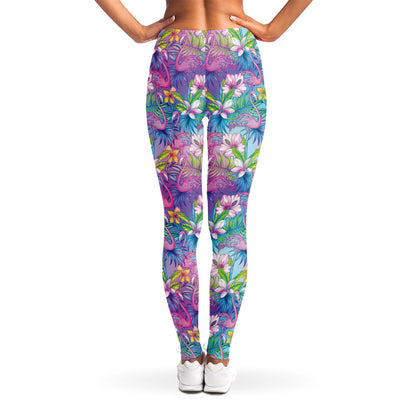 Tropical Flamingo And Hibiscus Print Women's Leggings