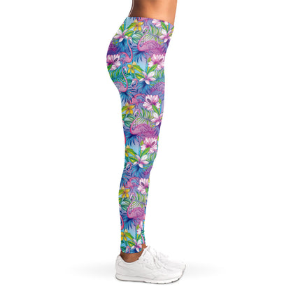 Tropical Flamingo And Hibiscus Print Women's Leggings
