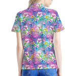 Tropical Flamingo And Hibiscus Print Women's Polo Shirt