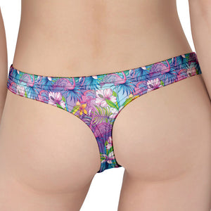 Tropical Flamingo And Hibiscus Print Women's Thong