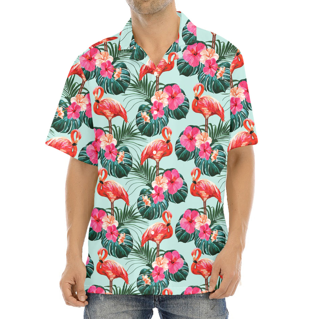 Tropical Floral Flamingo Pattern Print Aloha Shirt