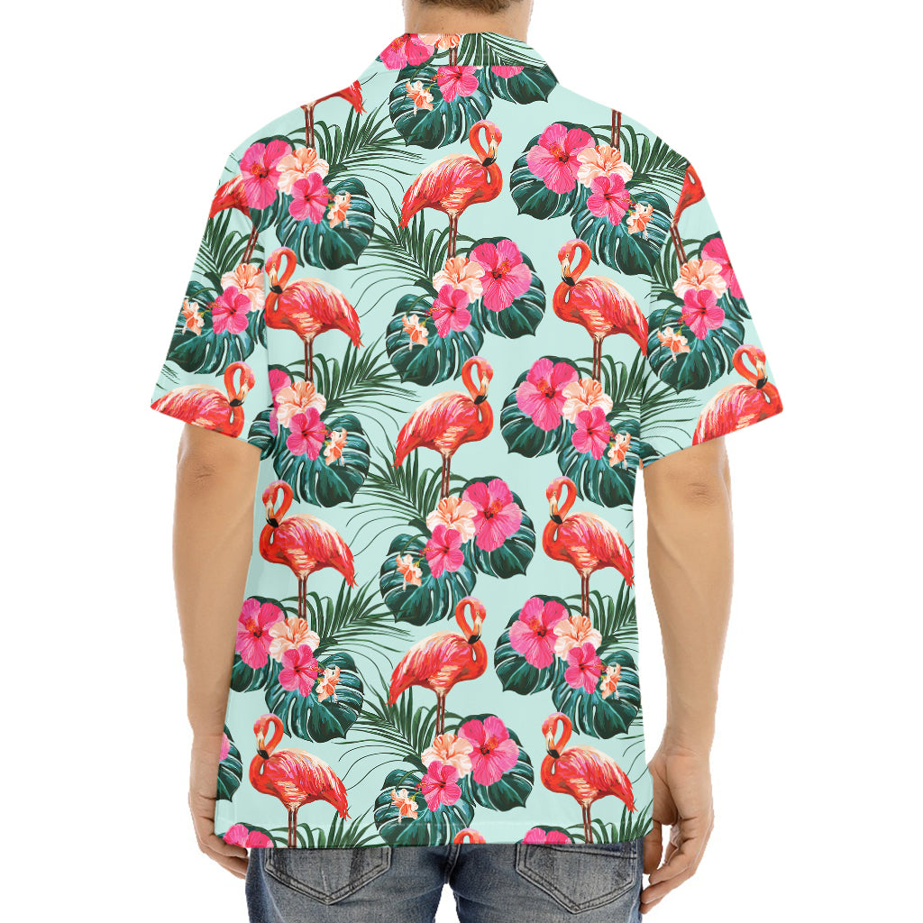 Tropical Floral Flamingo Pattern Print Aloha Shirt