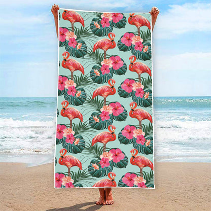 Tropical Floral Flamingo Pattern Print Beach Towel