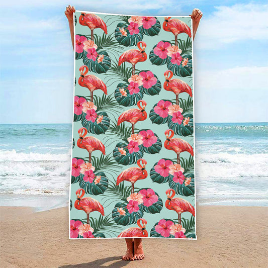 Tropical Floral Flamingo Pattern Print Beach Towel