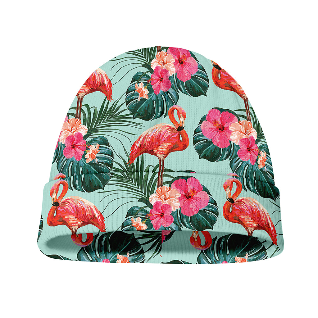 Tropical Floral Flamingo Pattern Print Beanie