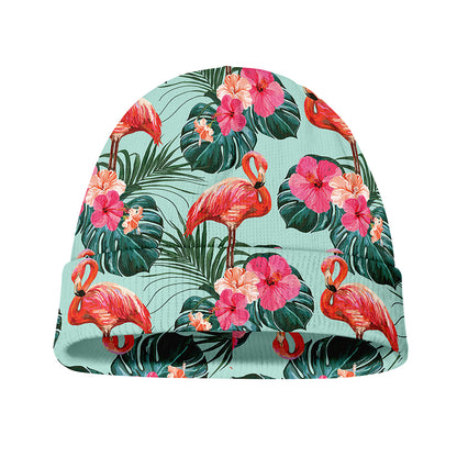 Tropical Floral Flamingo Pattern Print Beanie