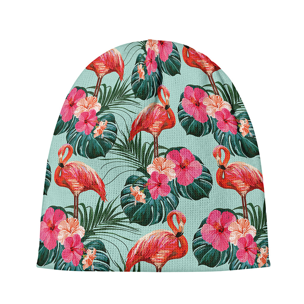 Tropical Floral Flamingo Pattern Print Beanie