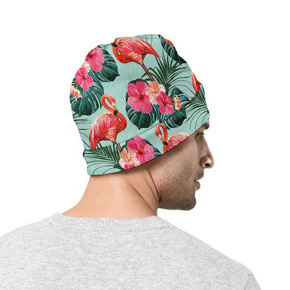 Tropical Floral Flamingo Pattern Print Beanie