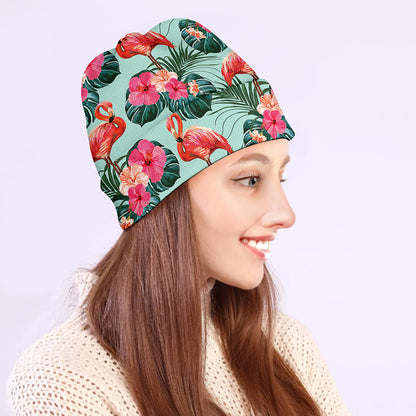 Tropical Floral Flamingo Pattern Print Beanie