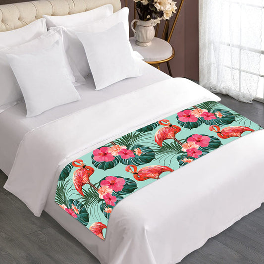 Tropical Floral Flamingo Pattern Print Bed Runner
