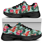 Tropical Floral Flamingo Pattern Print Black Chunky Shoes