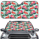 Tropical Floral Flamingo Pattern Print Car Windshield Sun Shade