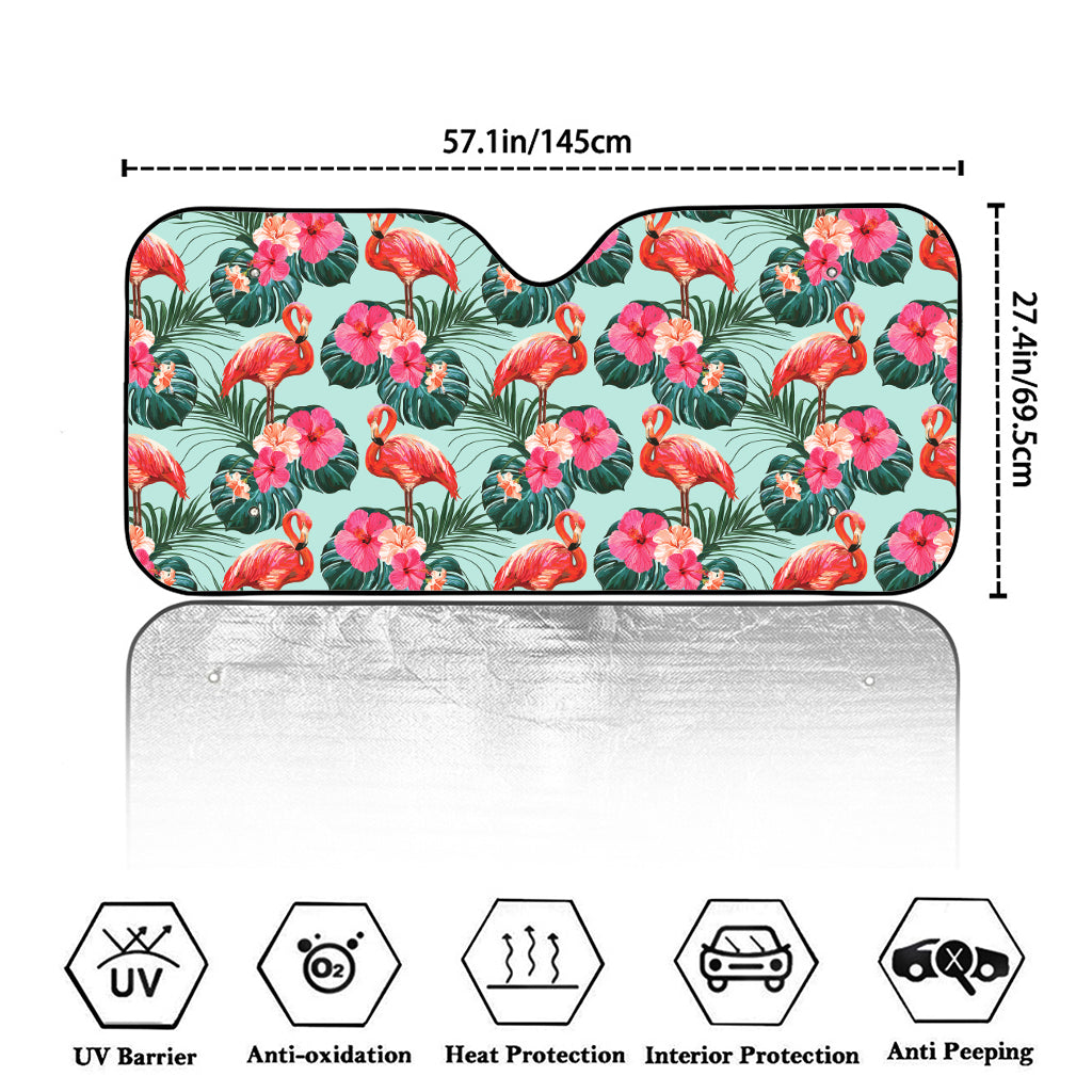 Tropical Floral Flamingo Pattern Print Car Windshield Sun Shade