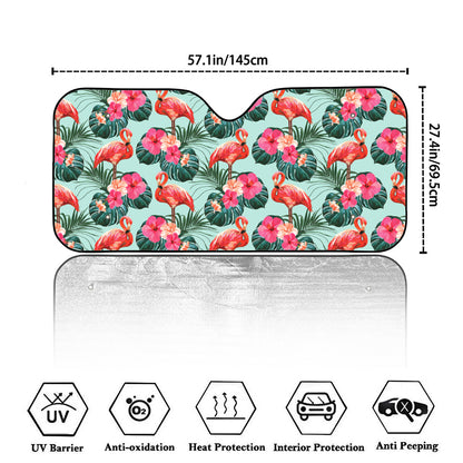 Tropical Floral Flamingo Pattern Print Car Windshield Sun Shade