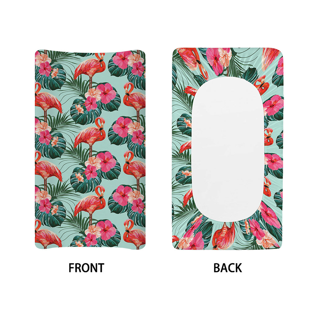Tropical Floral Flamingo Pattern Print Changing Pad Cover