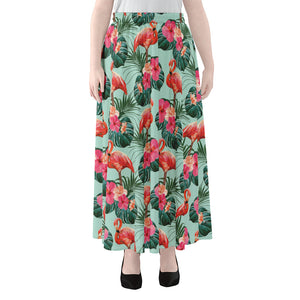 Tropical Floral Flamingo Pattern Print Chiffon Maxi Skirt