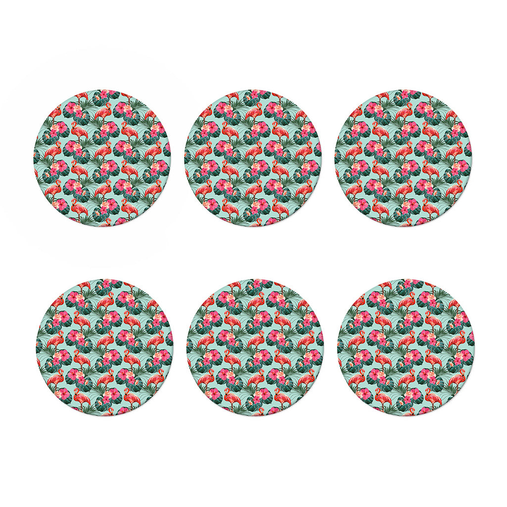 Tropical Floral Flamingo Pattern Print Coaster Set