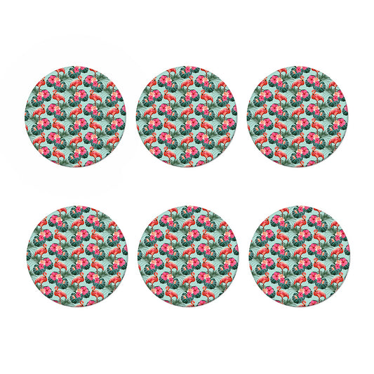 Tropical Floral Flamingo Pattern Print Coaster Set