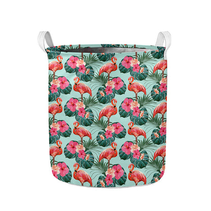 Tropical Floral Flamingo Pattern Print Collapsible Laundry Basket