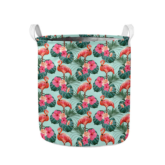 Tropical Floral Flamingo Pattern Print Collapsible Laundry Basket