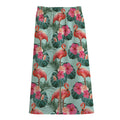 Tropical Floral Flamingo Pattern Print Cotton Front Slit Maxi Skirt