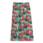 Tropical Floral Flamingo Pattern Print Cotton Front Slit Maxi Skirt