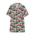 Tropical Floral Flamingo Pattern Print Cotton Hawaiian Shirt