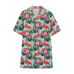 Tropical Floral Flamingo Pattern Print Cotton Hawaiian Shirt