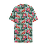 Tropical Floral Flamingo Pattern Print Cotton Hawaiian Shirt