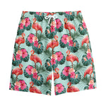 Tropical Floral Flamingo Pattern Print Cotton Shorts
