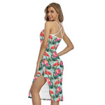 Tropical Floral Flamingo Pattern Print Cross Back Cami Dress