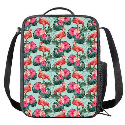 Tropical Floral Flamingo Pattern Print Crossbody Lunch Bag