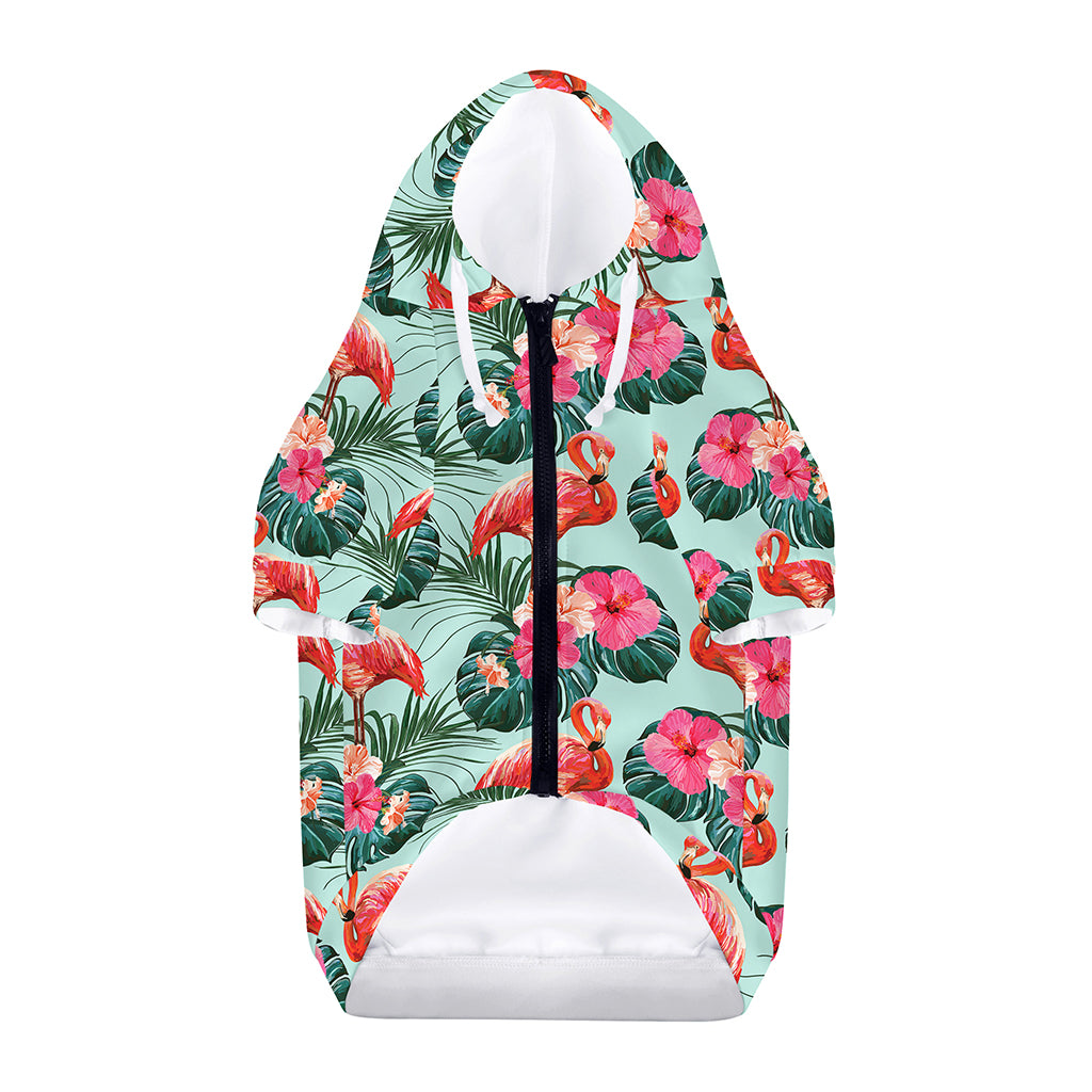 Tropical Floral Flamingo Pattern Print Dog Zip Up Hoodie