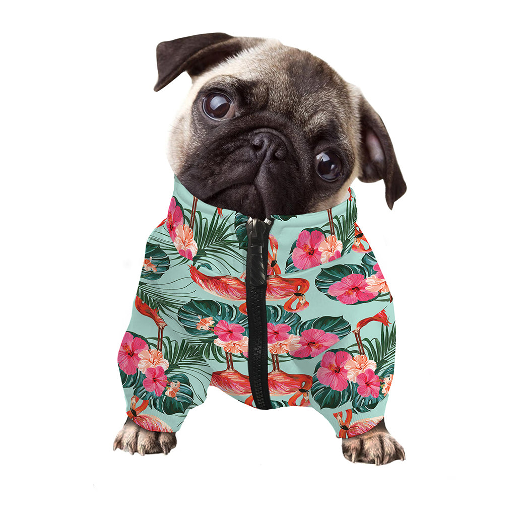 Tropical Floral Flamingo Pattern Print Dog Zip Up Jacket