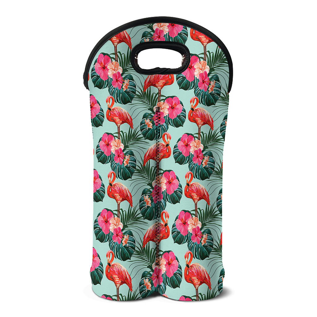 Tropical Floral Flamingo Pattern Print Double Neoprene Wine Tote